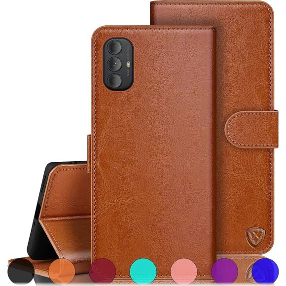 Moto G Power 2022 5G Wallet case, RFID Blocking, Credit Card Holder Folio, brown - Picture 1 of 5